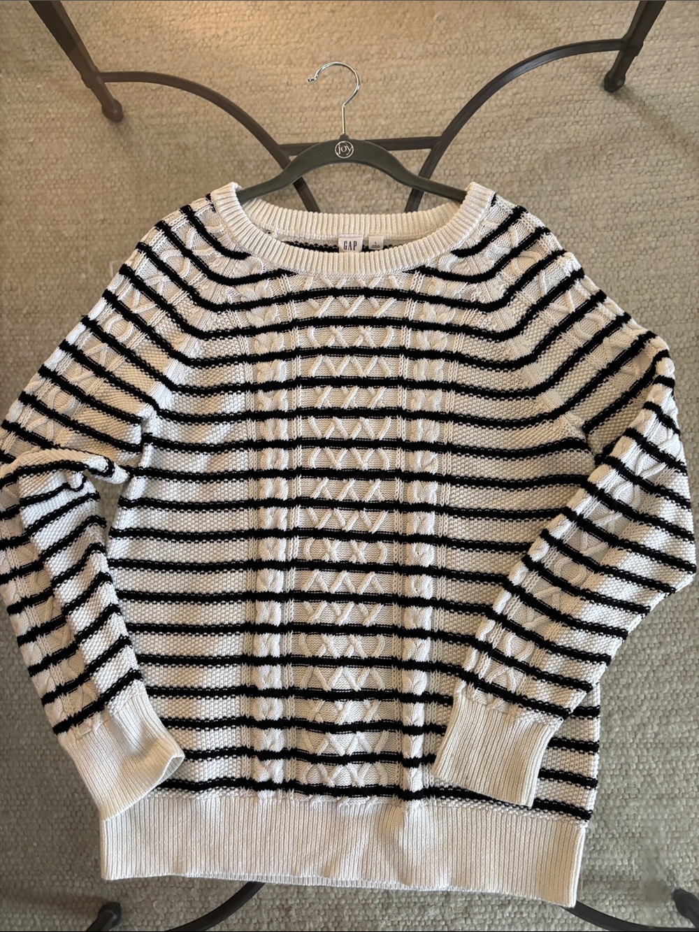 GAP Black and White Striped Crewneck Sweater